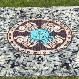 Vintage Elephant Mandala Tapestry Grey Blue Boho Wall Hanging Large 85x76 Decor